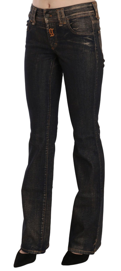 John Galliano Black Washed Mid Waist Flared Denim Pants Cotton by John Galliano