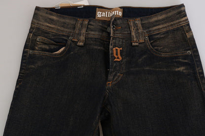 John Galliano Black Washed Mid Waist Flared Denim Pants Cotton by John Galliano