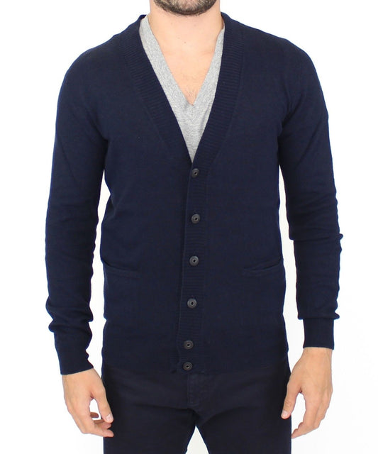 Pull cardigan en laine mélangée bleu chic Ermanno Scervino
