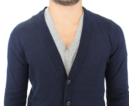 Pull cardigan en laine mélangée bleu chic Ermanno Scervino