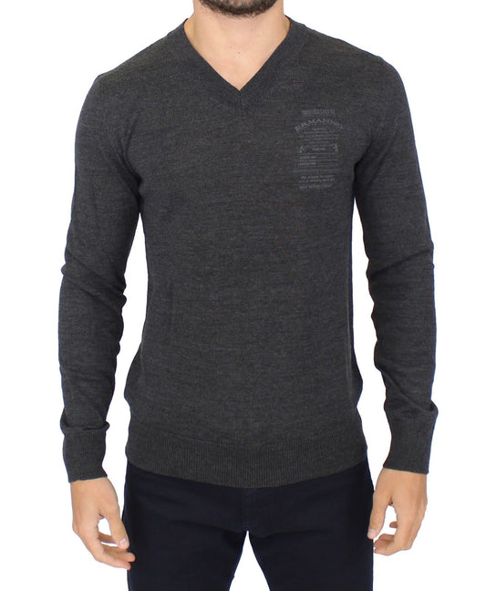 Pull en laine mélangée gris chic à col en V Ermanno Scervino