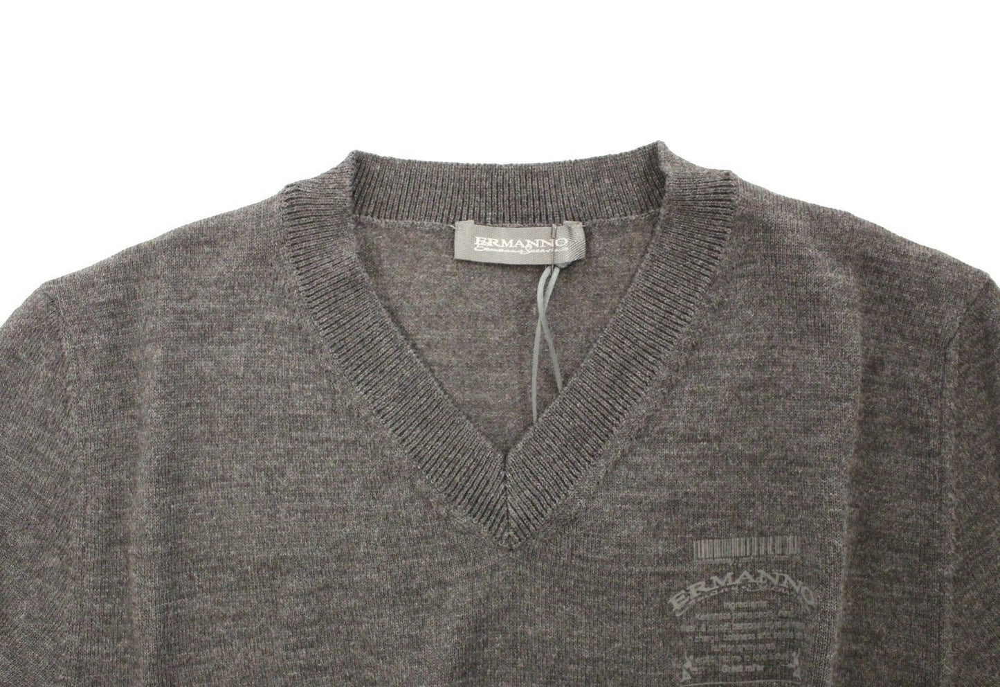 Pull en laine mélangée gris chic à col en V Ermanno Scervino