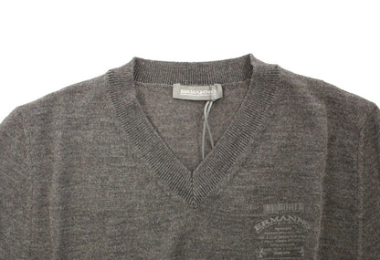 Pull en laine mélangée gris chic à col en V Ermanno Scervino