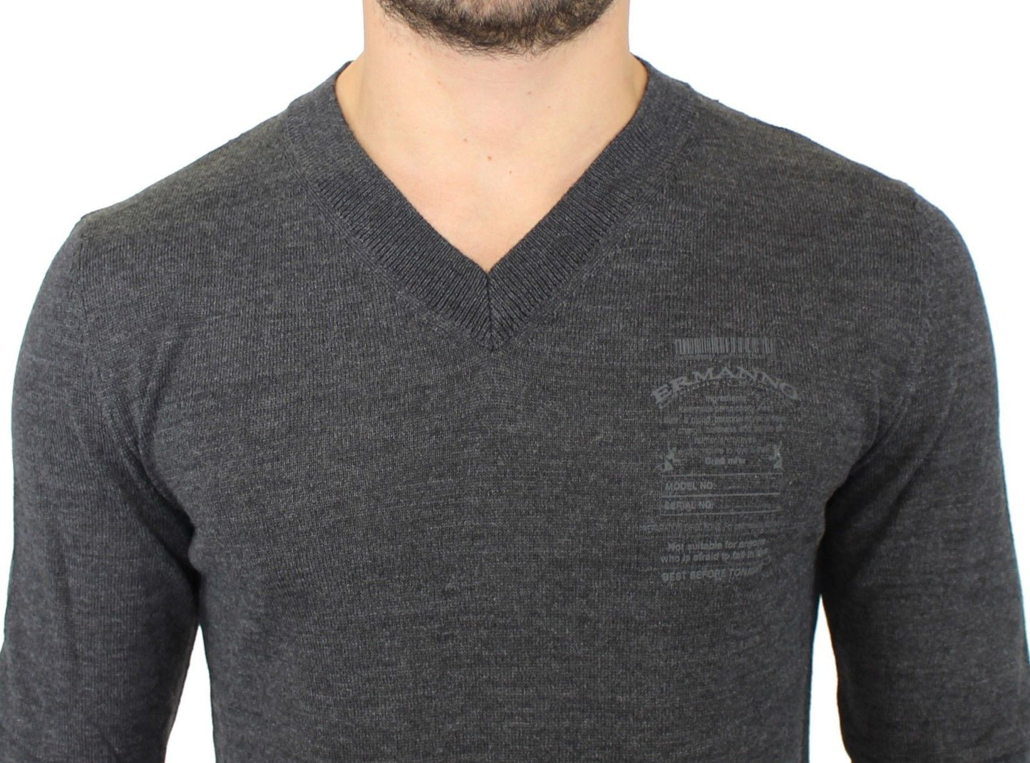 Pull en laine mélangée gris chic à col en V Ermanno Scervino