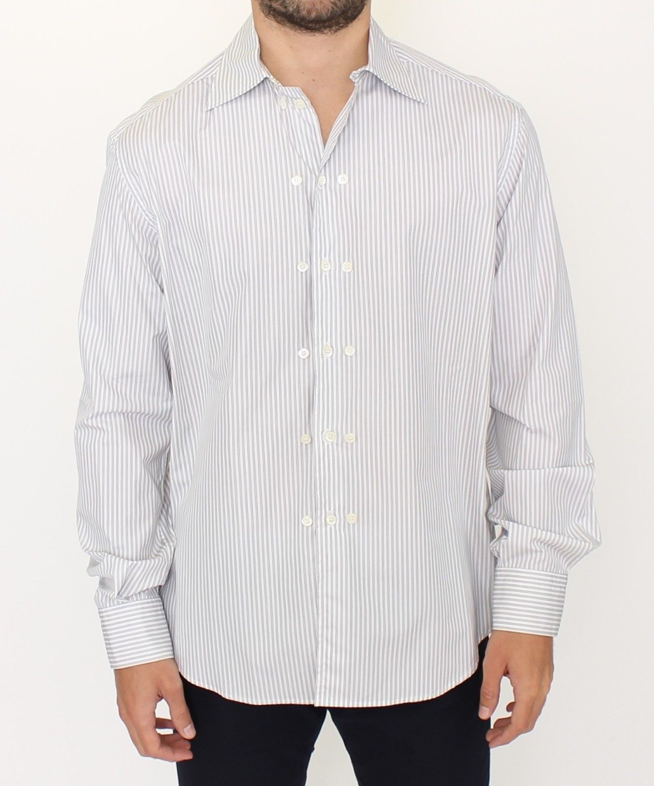 Chemise élégante en coton à rayures blanches et grises Ermanno Scervino