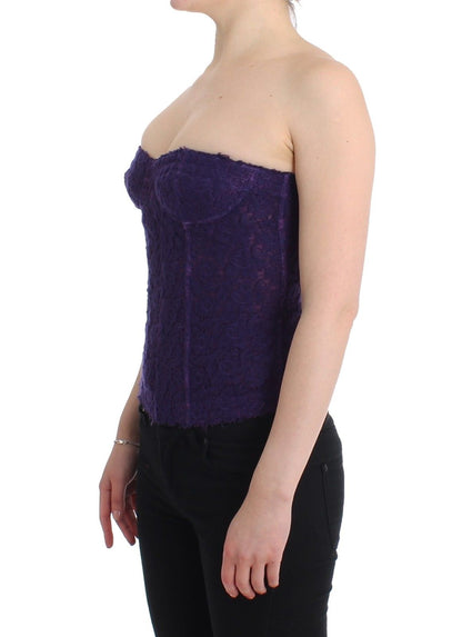 Ermanno Scervino Lingerie Purple Corset Bustier Top Floral Lace by Ermanno Scervino