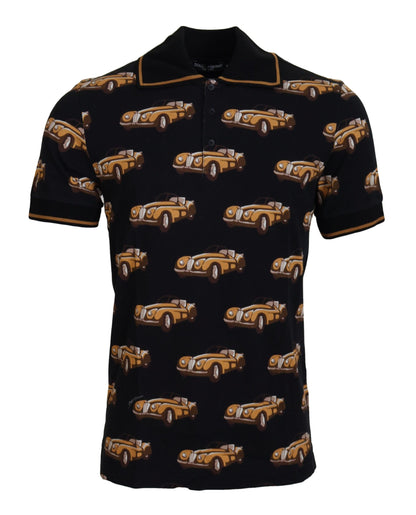 Dolce &amp; Gabbana Black Car Print Short Sleeve Polo T-shirt