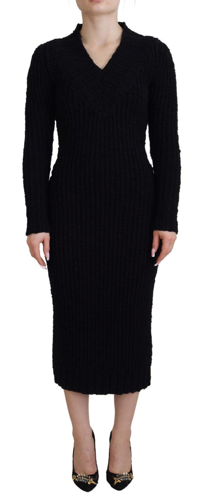 Dolce & Gabbana Black Wool Knitted Sheath Sweater Dress by Dolce & Gabbana