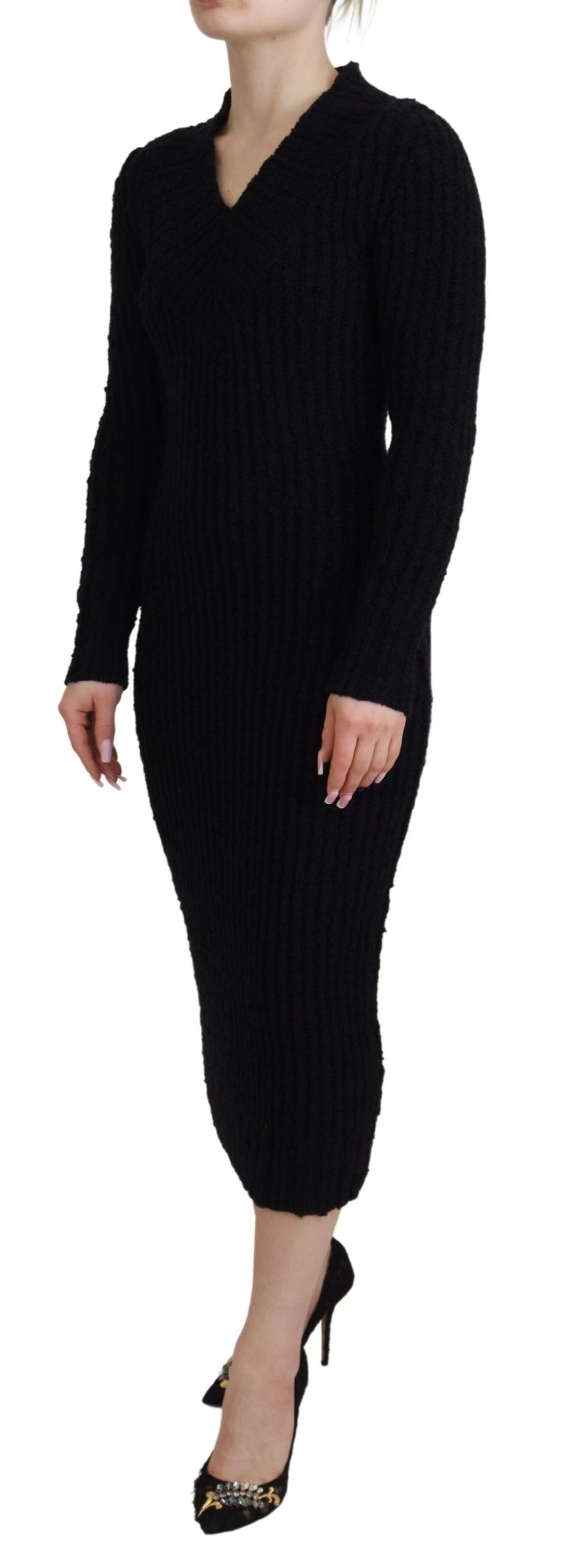 Dolce & Gabbana Black Wool Knitted Sheath Sweater Dress by Dolce & Gabbana