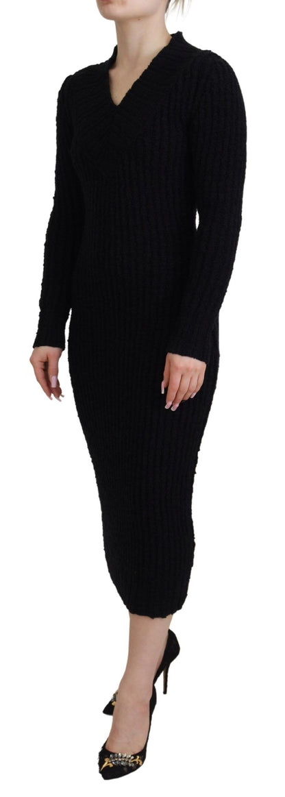 Dolce & Gabbana Black Wool Knitted Sheath Sweater Dress by Dolce & Gabbana