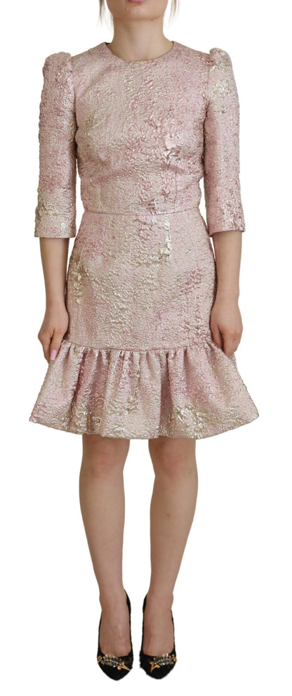 Dolce & Gabbana Pink Jaquard 3/4 Sleeve Sheath Midi Dress by Dolce & Gabbana