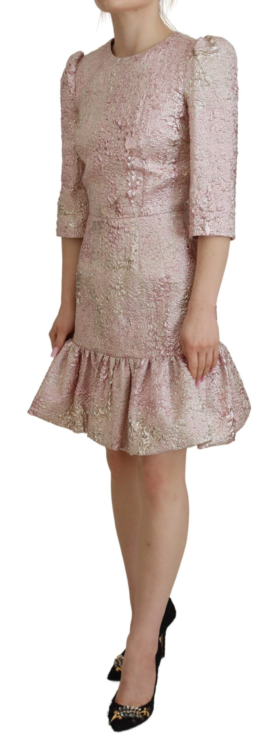 Dolce & Gabbana Pink Jaquard 3/4 Sleeve Sheath Midi Dress by Dolce & Gabbana