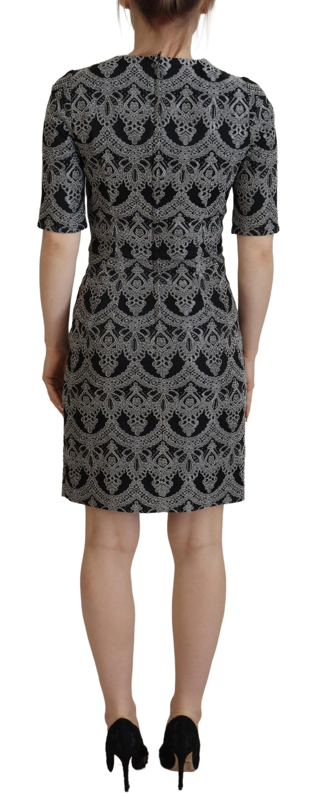 Dolce & Gabbana Black Gray Jacquard Sheath Bodycon Dress by Dolce & Gabbana