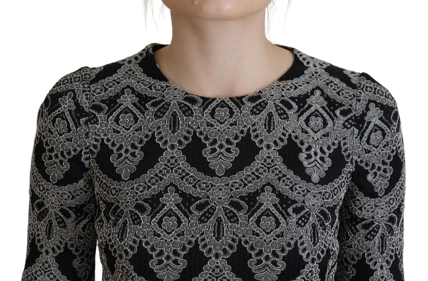 Dolce & Gabbana Black Gray Jacquard Sheath Bodycon Dress by Dolce & Gabbana