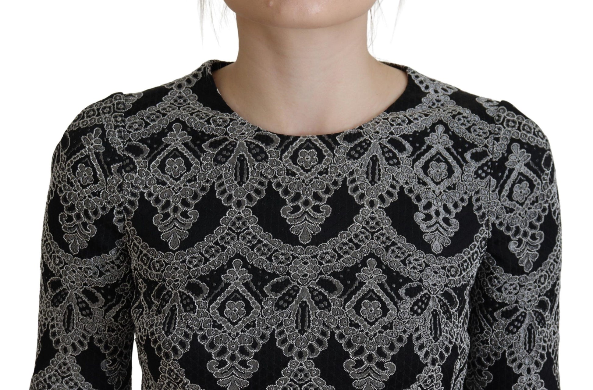 Dolce & Gabbana Black Gray Jacquard Sheath Bodycon Dress by Dolce & Gabbana
