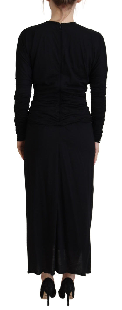 Dolce & Gabbana Black Sheath Midi Gown Wool Wrap Dress by Dolce & Gabbana