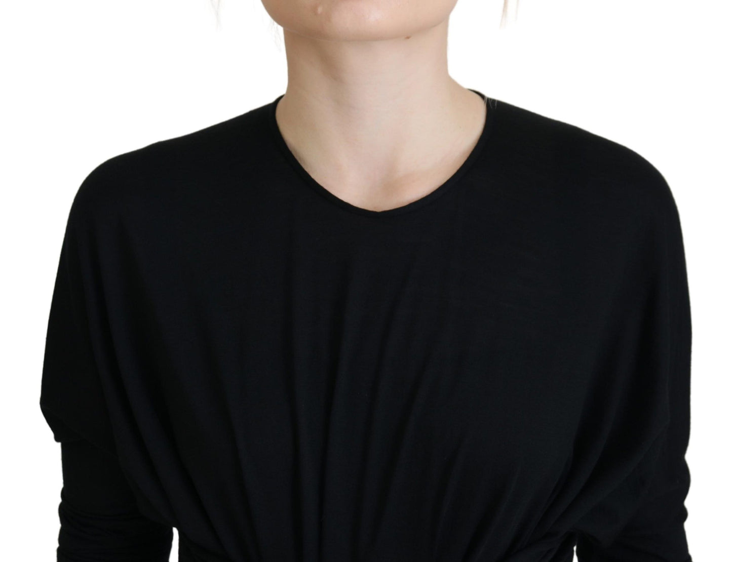 Dolce & Gabbana Black Sheath Midi Gown Wool Wrap Dress by Dolce & Gabbana