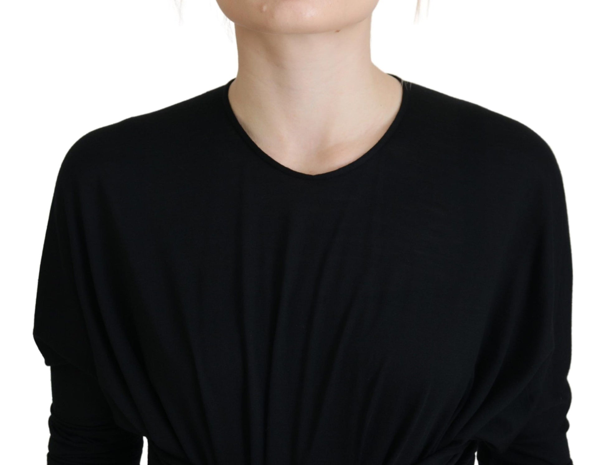 Dolce & Gabbana Black Sheath Midi Gown Wool Wrap Dress by Dolce & Gabbana
