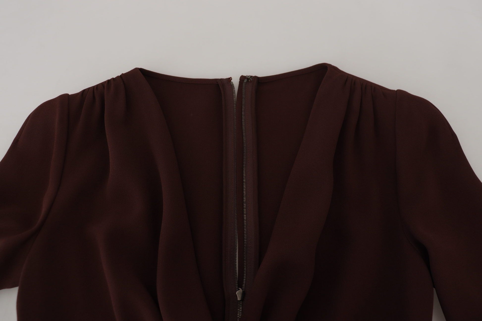 Dolce & Gabbana Brown Wrap Long Sleeve Midi Stretch Dress by Dolce & Gabbana