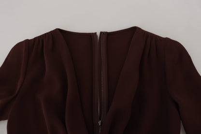 Dolce & Gabbana Brown Wrap Long Sleeve Midi Stretch Dress by Dolce & Gabbana
