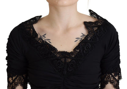 Dolce & Gabbana Black Sheath Midi Bodycon Lace Silk Dress by Dolce & Gabbana