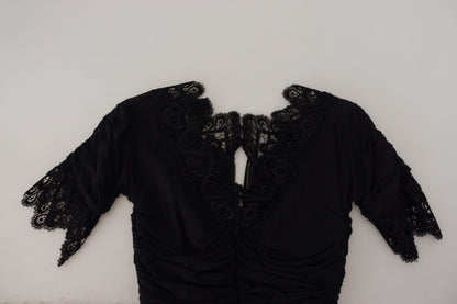 Dolce & Gabbana Black Sheath Midi Bodycon Lace Silk Dress by Dolce & Gabbana