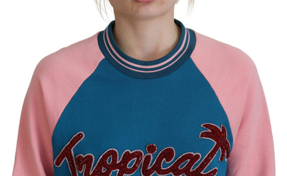 Dolce & Gabbana Blue Pink Queen Sequin Crystal Sweater by Dolce & Gabbana