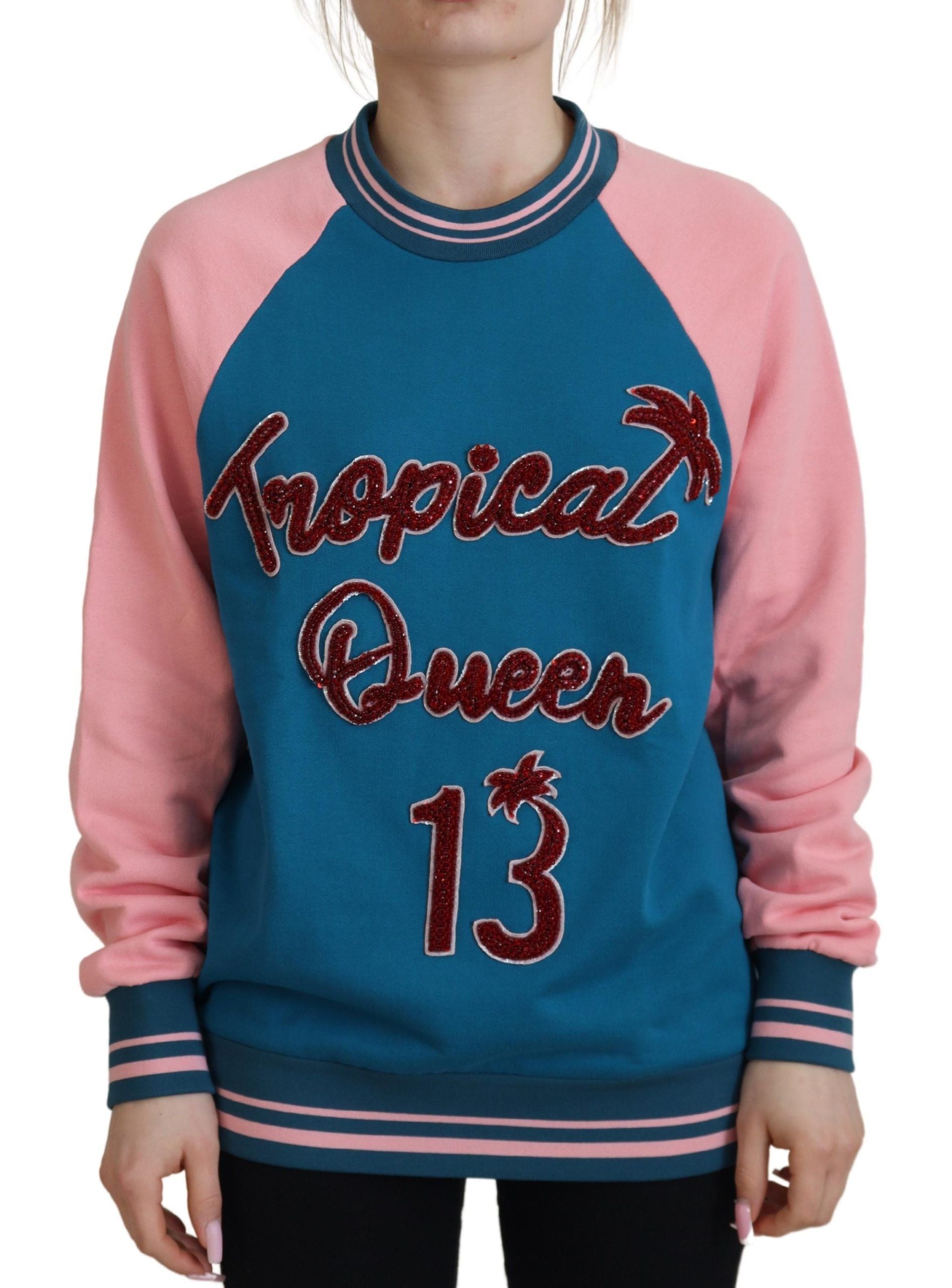 Dolce & Gabbana Blue Pink Queen Sequin Crystal Sweater by Dolce & Gabbana