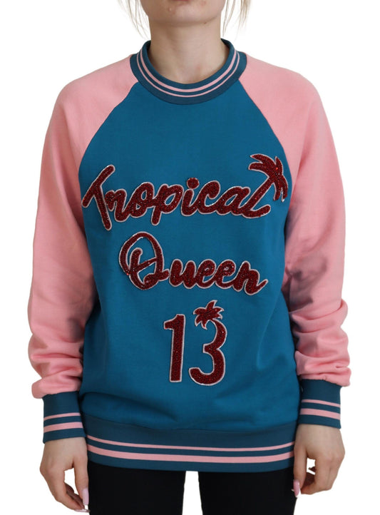Dolce & Gabbana Blue Pink Queen Sequin Crystal Sweater by Dolce & Gabbana