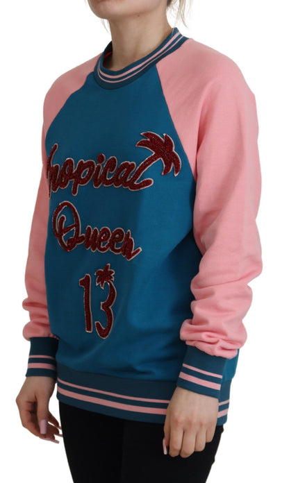 Dolce & Gabbana Blue Pink Queen Sequin Crystal Sweater by Dolce & Gabbana