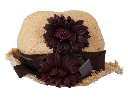 Dolce &amp; Gabbana Yellow Ribbon Floral Embellished Straw Hat