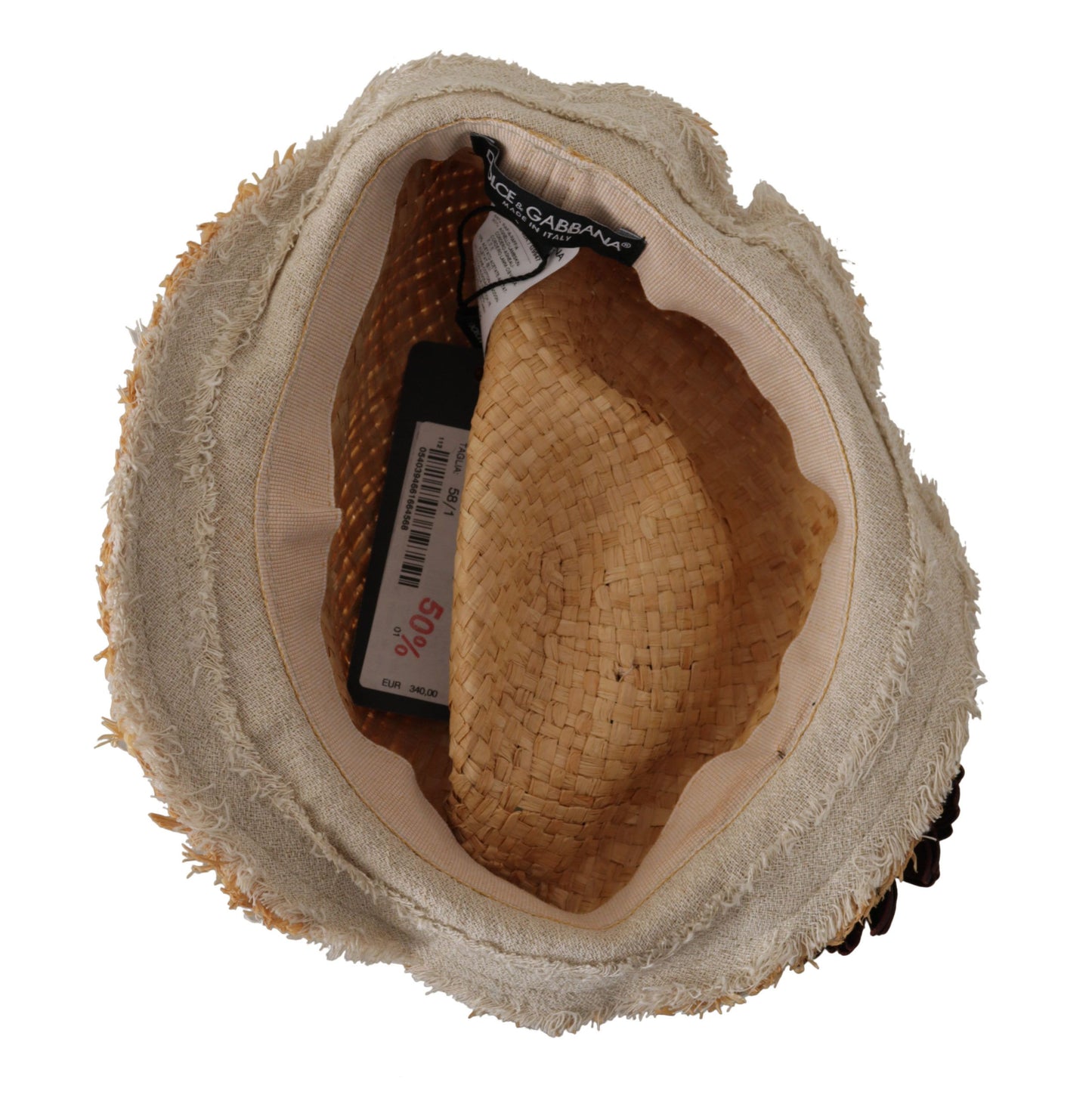 Dolce &amp; Gabbana Yellow Ribbon Floral Embellished Straw Hat