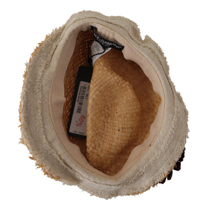 Dolce &amp; Gabbana Yellow Ribbon Floral Embellished Straw Hat