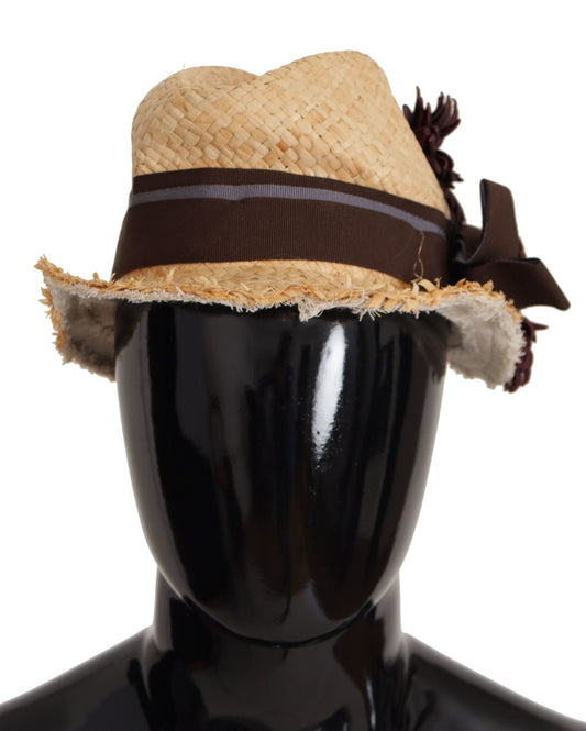 Dolce &amp; Gabbana Yellow Ribbon Floral Embellished Straw Hat