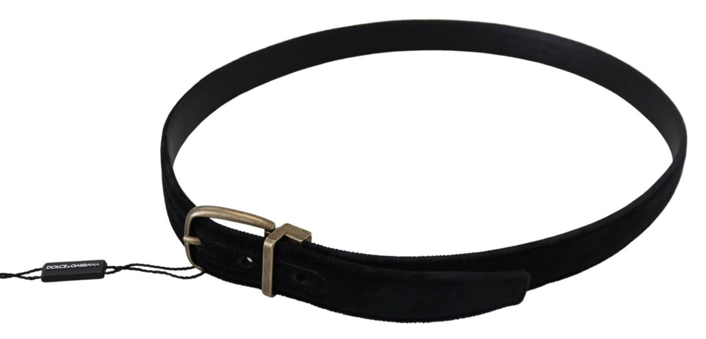 Dolce &amp; Gabbana Black Velvet Leather Antique Metal Buckle 