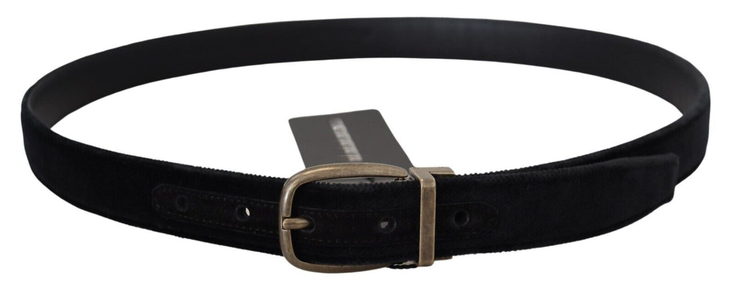 Dolce &amp; Gabbana Black Velvet Leather Antique Metal Buckle 