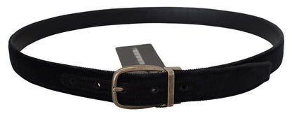 Dolce &amp; Gabbana Black Velvet Leather Antique Metal Buckle 