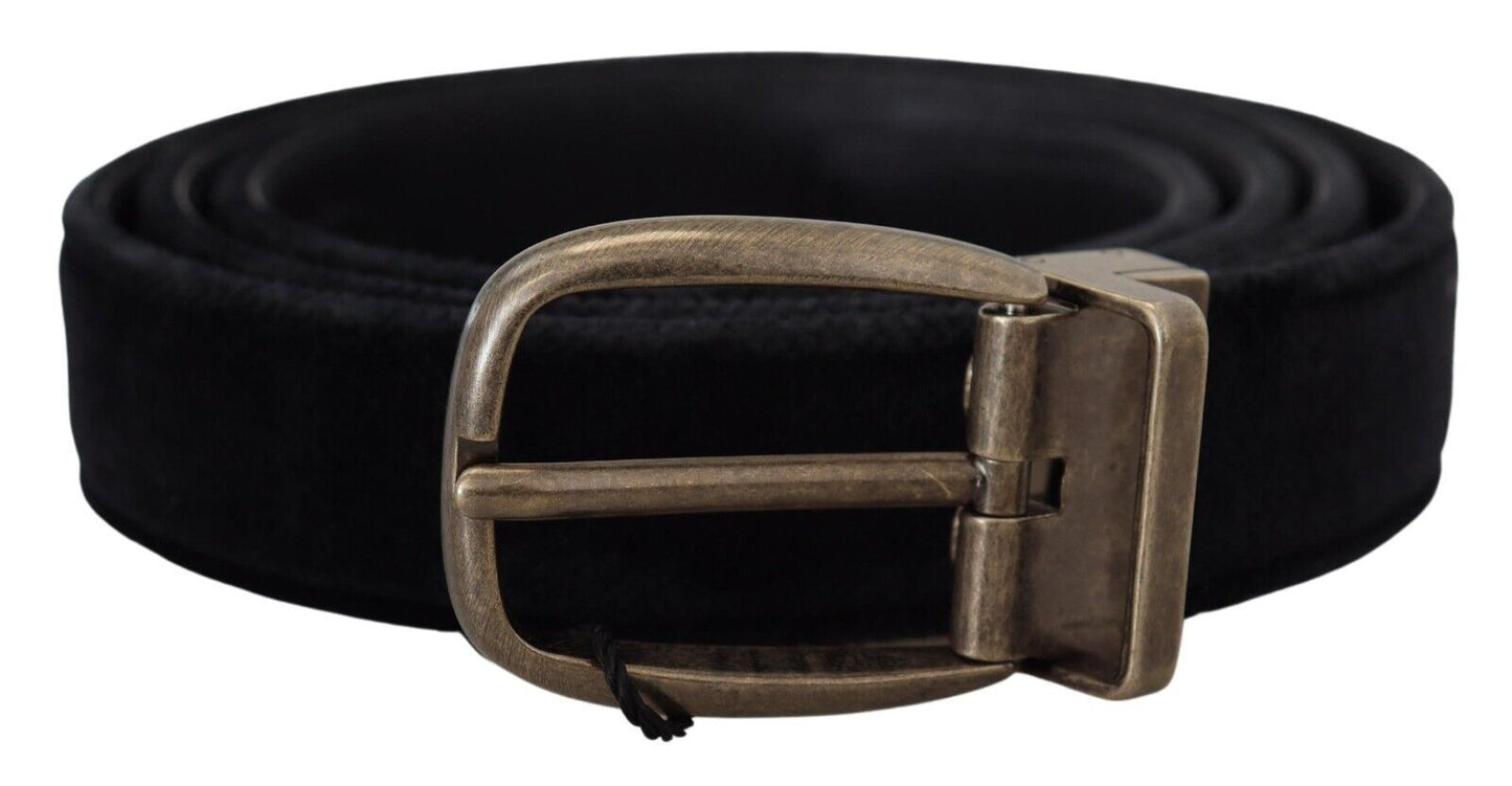Dolce &amp; Gabbana Black Velvet Leather Antique Metal Buckle 