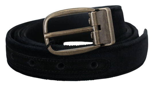 Dolce &amp; Gabbana Black Velvet Leather Antique Metal Buckle 