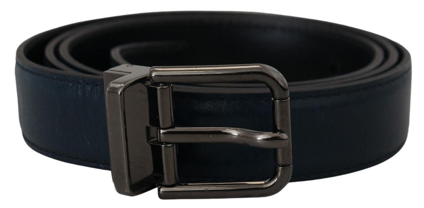 Dolce &amp; Gabbana Blue Leather Silver Metal Buckle Vintage Belt