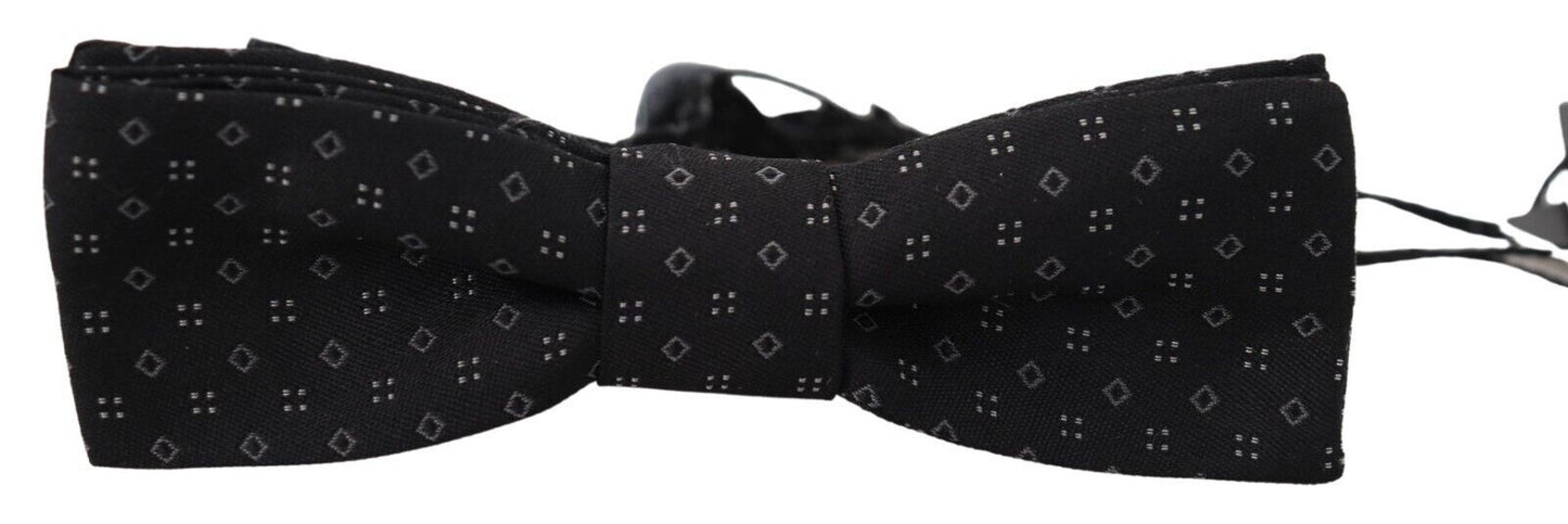 Dolce &amp; Gabbana Black Pattern Silk Adjustable Neck Papillon Bow Tie