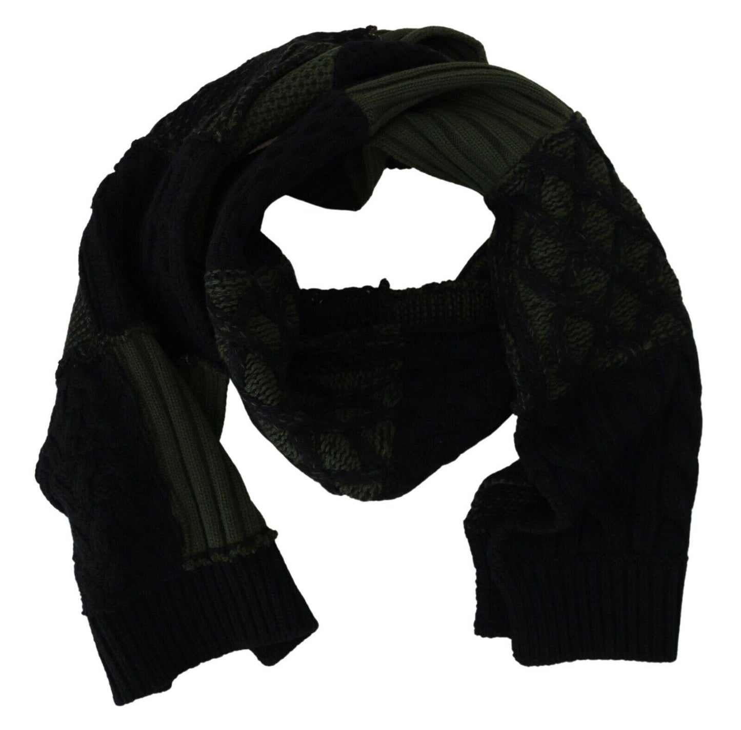 Dolce & Gabbana Black Green Knitted Men Neck Wrap Shawl Scarf by Dolce & Gabbana