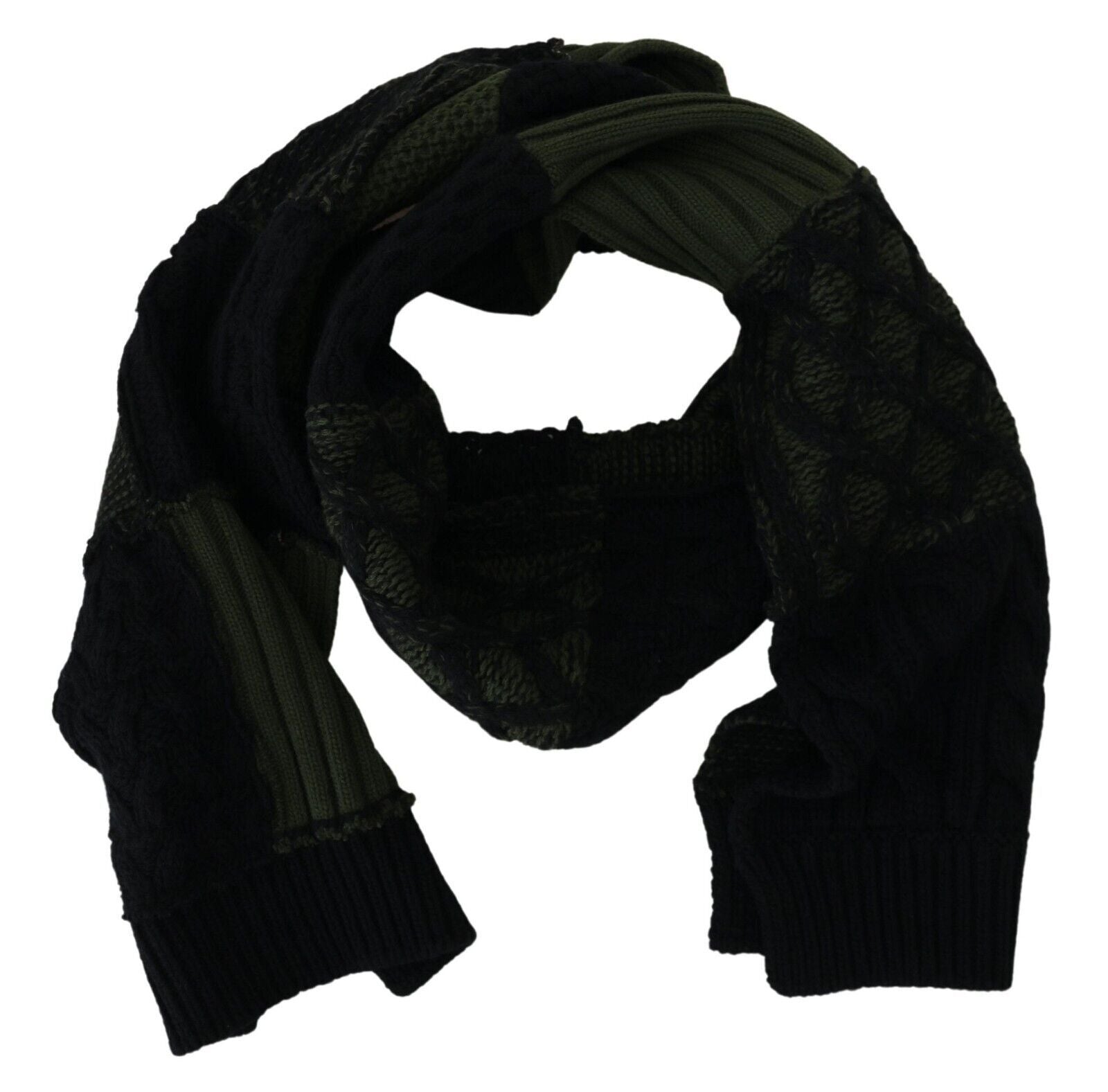 Dolce & Gabbana Black Green Knitted Men Neck Wrap Shawl Scarf by Dolce & Gabbana