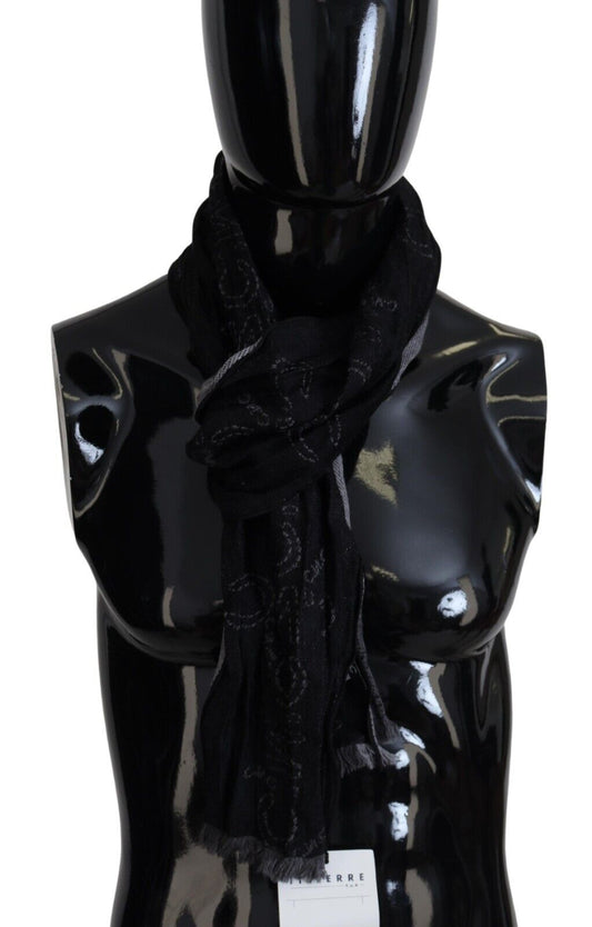 Costume National Black Grey Logo Print Men Neck Wrap Shawl Scarf by Costume National