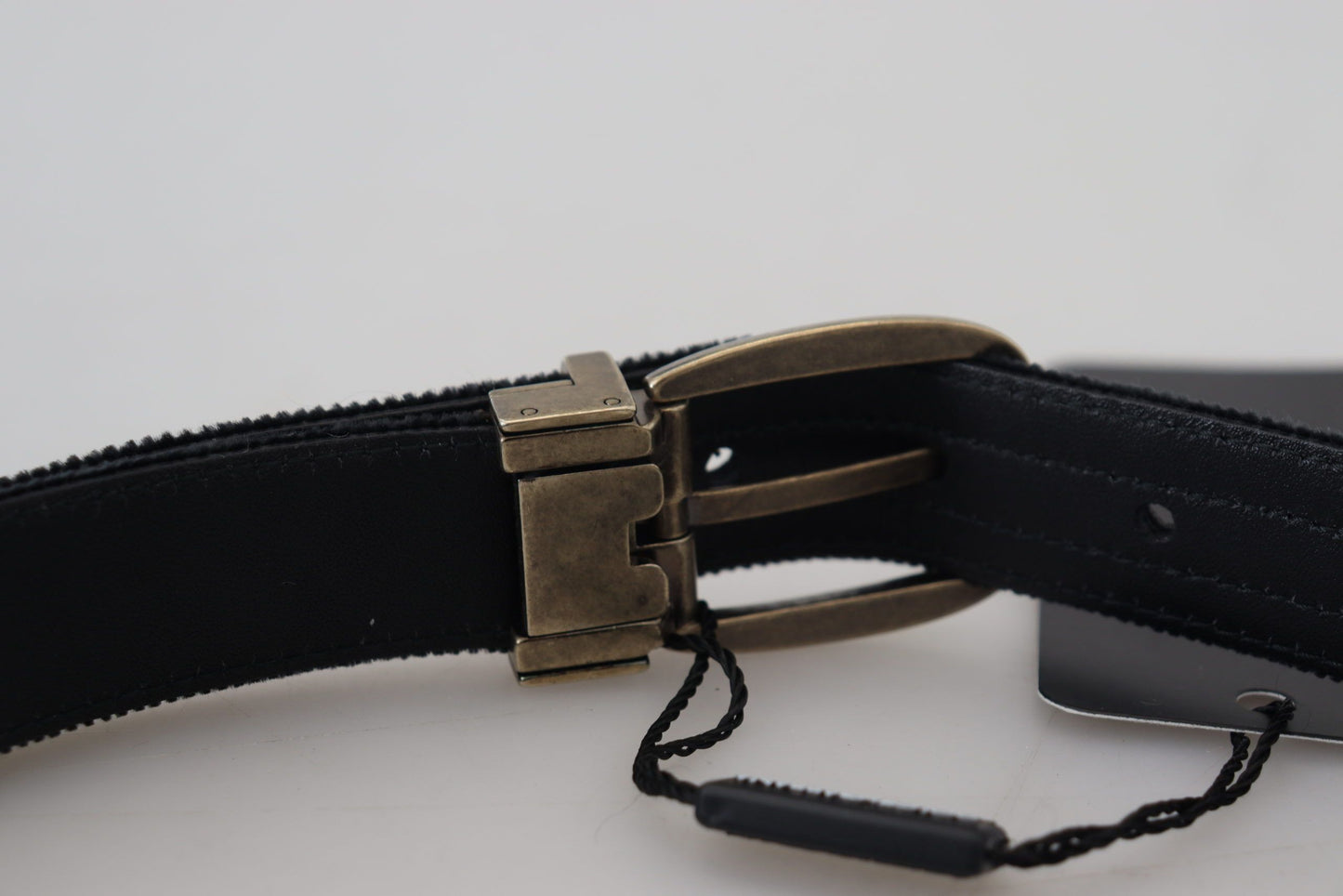 Dolce &amp; Gabbana Black Velvet Leather Antique Metal Buckle 