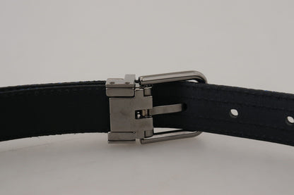 Dolce &amp; Gabbana Blue Jacquard Stripe Silver Buckle Belt