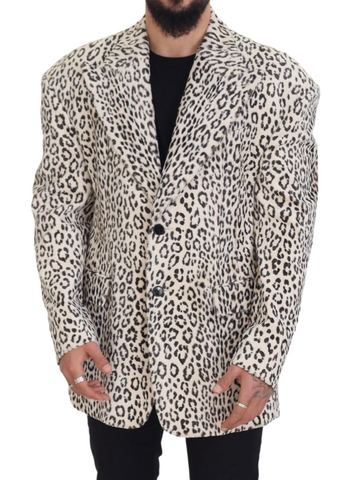 Dolce &amp; Gabbana White Leopard Single Breasted Coat Blazer