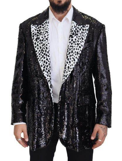 Dolce &amp; Gabbana Black Sequined Cow Pattern Nylon Blazer