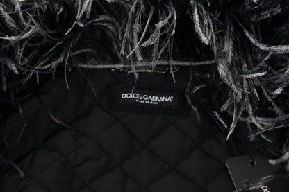 Dolce &amp; Gabbana Élégante veste zippée en peau lainée noire et blanche