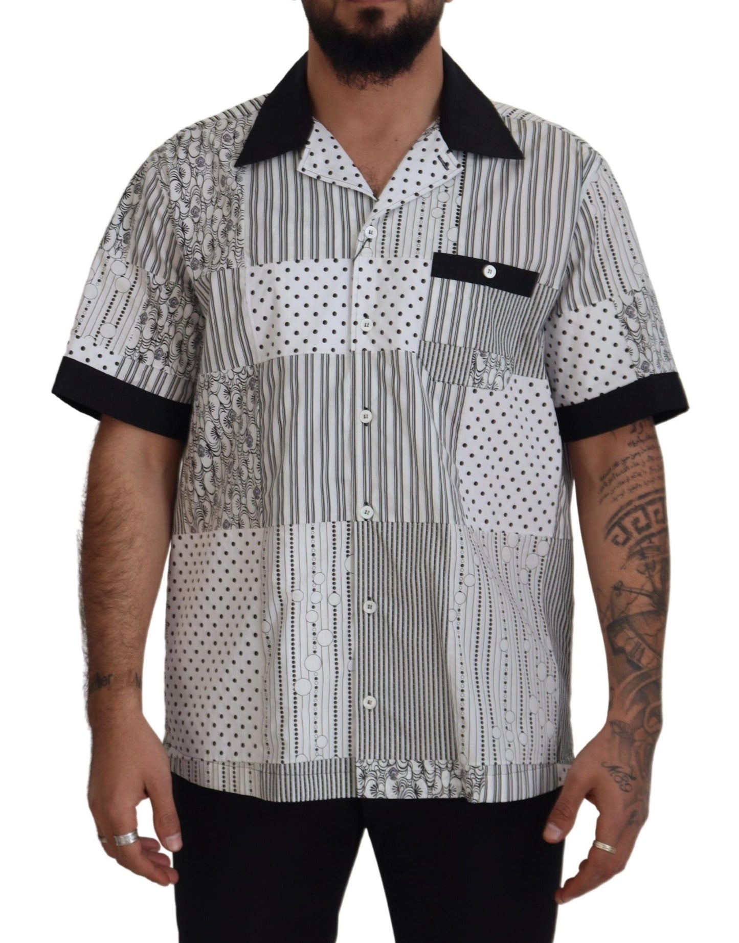 Dolce & Gabbana White Black Patterned Button Down Shirt by Dolce & Gabbana